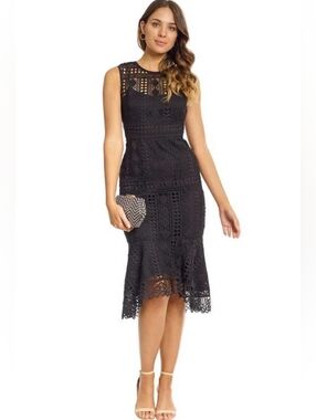 Shoshanna Black Sleeveless Lace Midi Dress